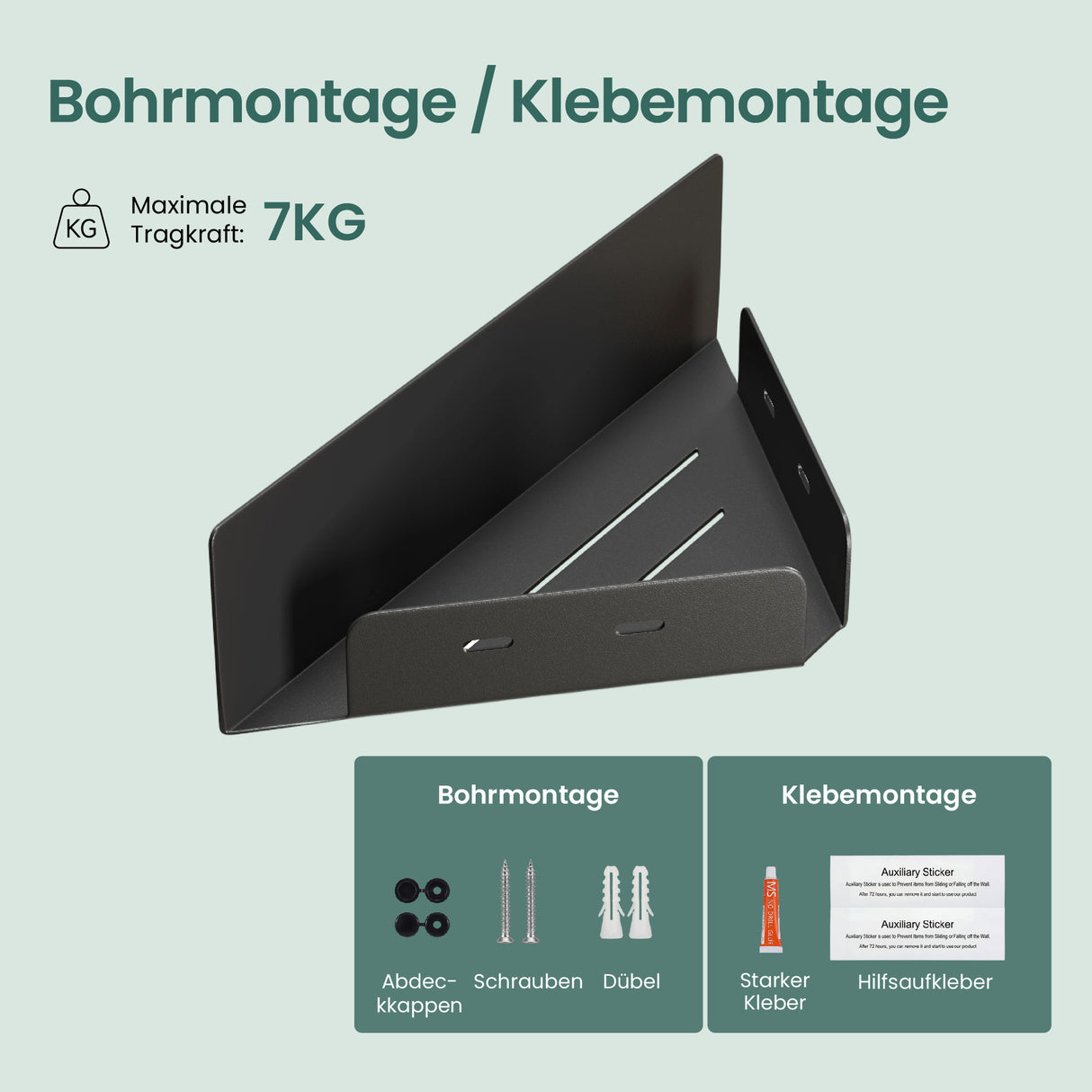 glasvilla Étagère de douche à percer ou à coller, Étagère d'angle pour douche, Étagère murale de salle de bain pour le bain et la cuisine, Reglo-07