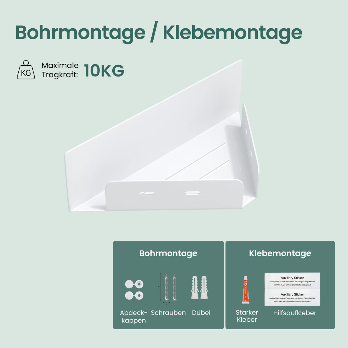 glasvilla Étagère de douche à percer ou à coller, Étagère d'angle pour douche, Étagère murale de salle de bain pour le bain et la cuisine, Reglo-07