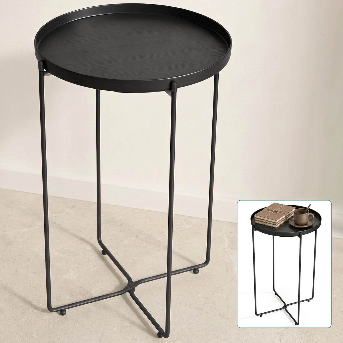 Table basse glasvilla, petite table basse avec plateau amovible en plastique PP, table d'appoint pour salon, chambre et balcon, Reglo-08