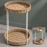 glasvilla Table basse ronde, petite table d'appoint avec plateau amovible en corde de papier, table de canapé pour salon, chambre à coucher et balcon, Reglo-08
