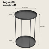 glasvilla Tavolino Salotto Rotondo con Vassoio Rimovibile, Telaio in Metallo Pieghevole, Vassoio di PP, Tavolino Moderno per Soggiorno, Camera da Letto, Reglo-08