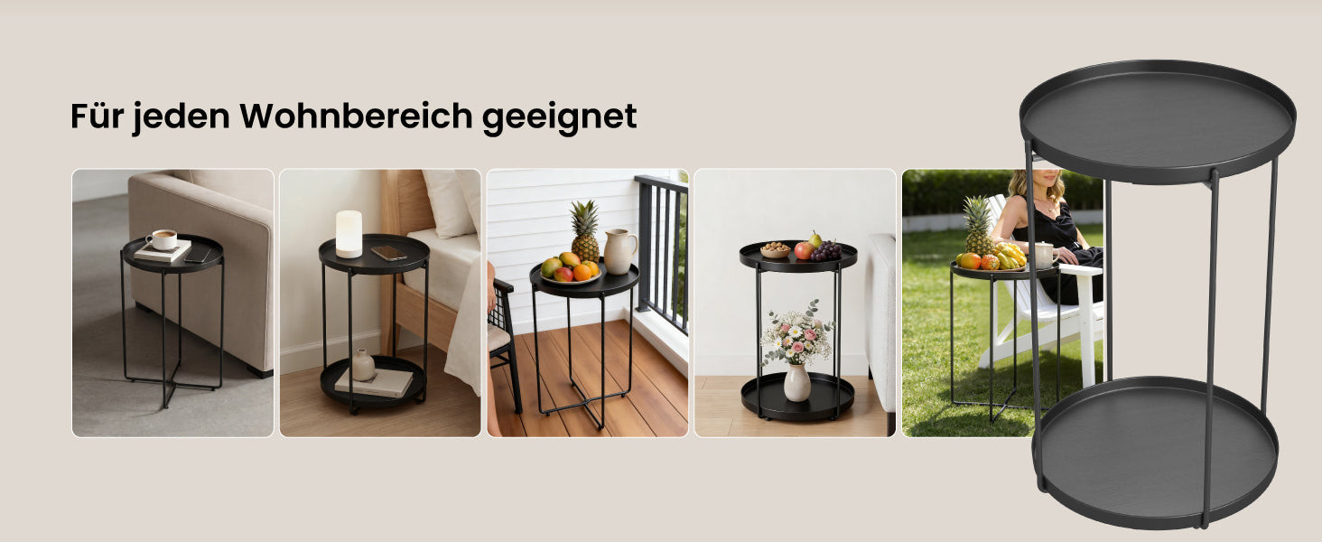 glasvilla Beistelltisch , Couchtisch klein mit abnehmbarem Tablett aus PP-Kunststoff, Sofatisch für Wohnzimmer, Schlafzimmer und Balkon, Reglo-08