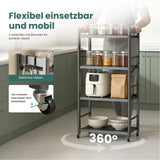 Glasvilla küchenregal stehend mit 4 Ebenen, Standregal küchen mit 4 Lenkrollen und Seitlichen Haken, Küchen Organizer für Mikrowelle, Töpfe & Gewürze,  Reglo-13