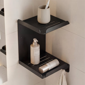 glasvilla Duschablage zum Bohren oder Kleben, Duschregal mit 3 Haken, Badezimmerablage zur Wandmontage, Badezimmer Organizer Reglo-14