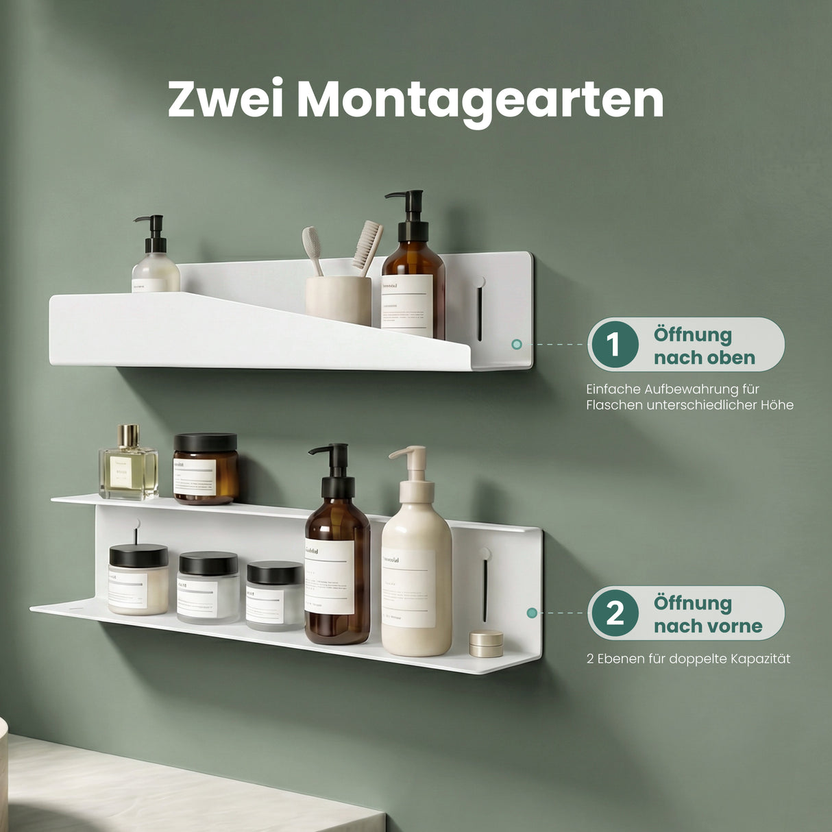 glasvilla Duschablage zum Bohren oder Kleben, Duschregal Badezimmerablage , Shampoo Halterung für Dusche, Badezimmer Organizer  Reglo-15