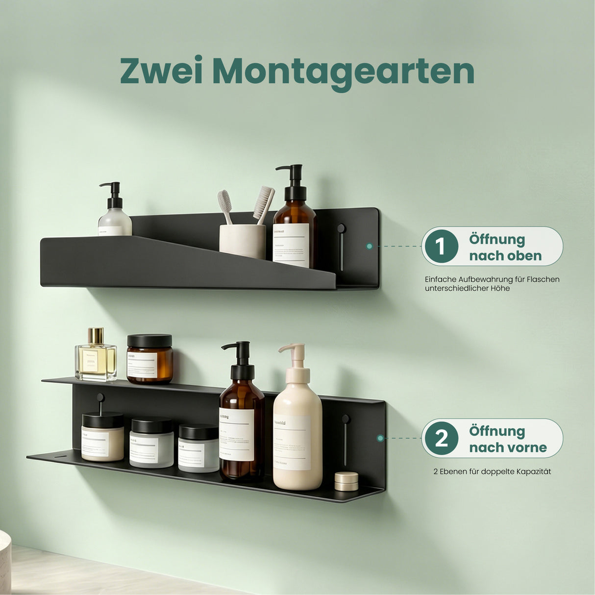 glasvilla Duschablage zum Bohren oder Kleben, Duschregal Badezimmerablage , Shampoo Halterung für Dusche, Badezimmer Organizer  Reglo-15