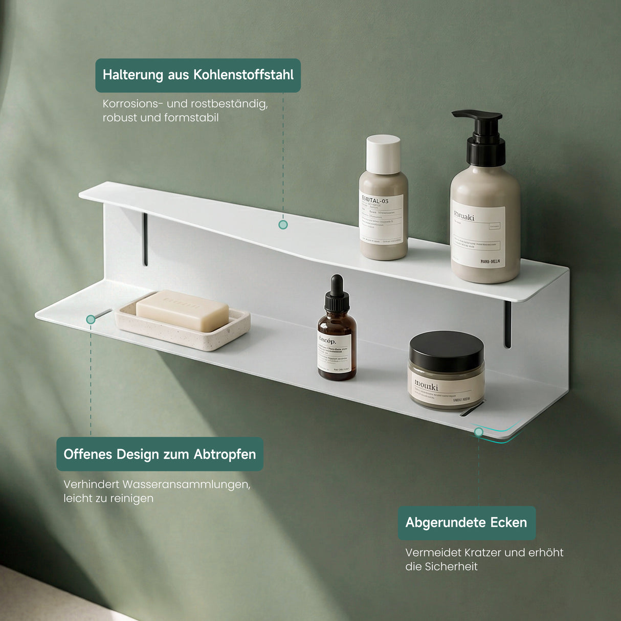 glasvilla Duschablage zum Bohren oder Kleben, Duschregal Badezimmerablage , Shampoo Halterung für Dusche, Badezimmer Organizer  Reglo-15