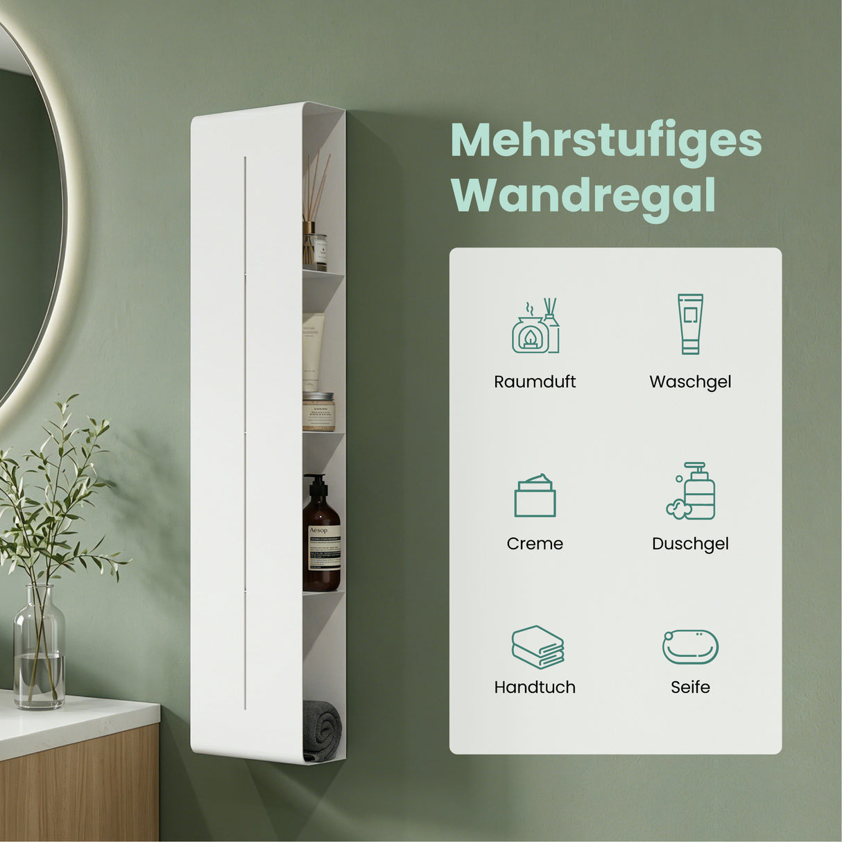 Glasvilla Duschregal mit 4 Ablagen, Duschablage schmal, Wandregal Shampoo Halterung für Dusche, Badezimmer Organizer  Reglo-16