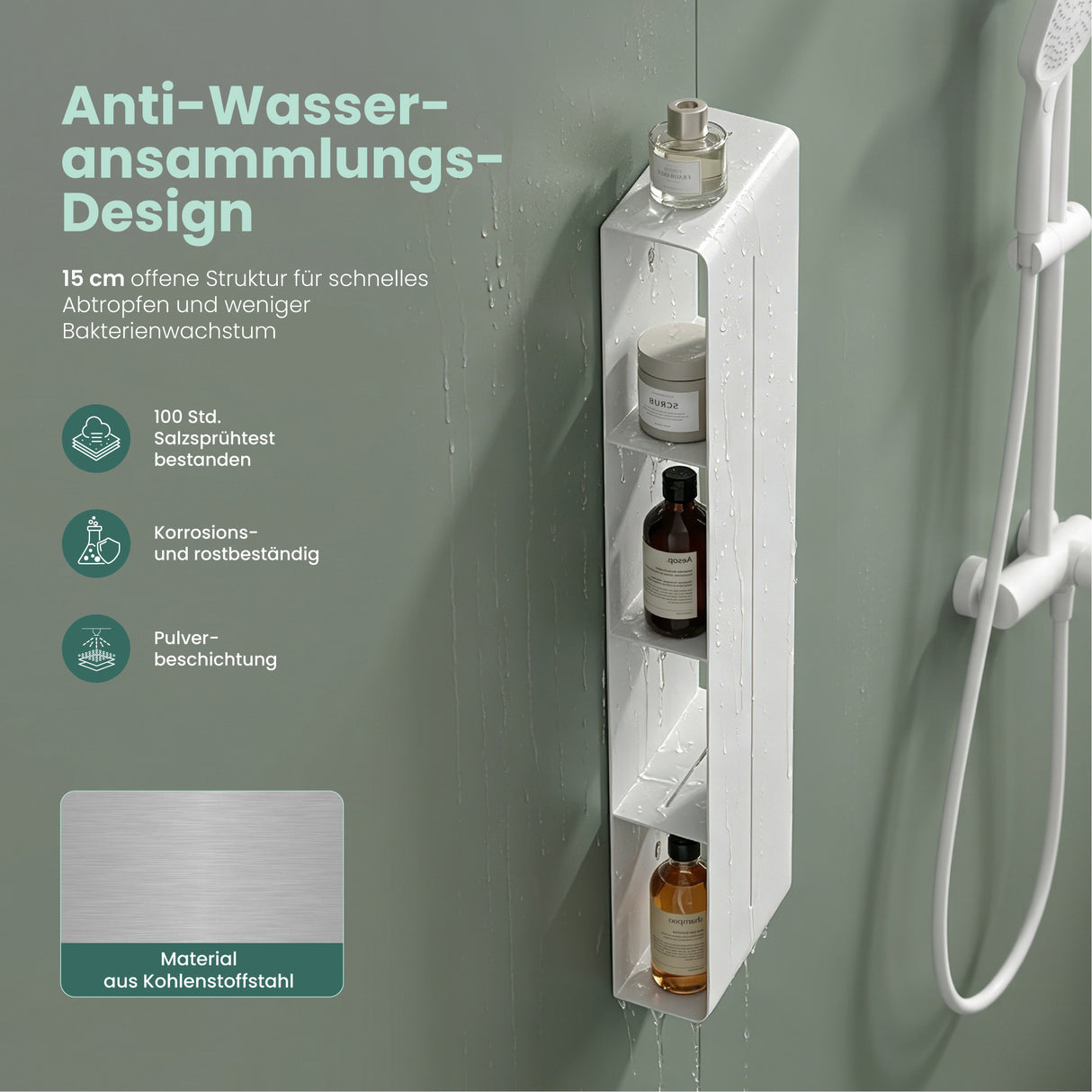 Glasvilla Duschregal mit 4 Ablagen, Duschablage schmal, Wandregal Shampoo Halterung für Dusche, Badezimmer Organizer  Reglo-16