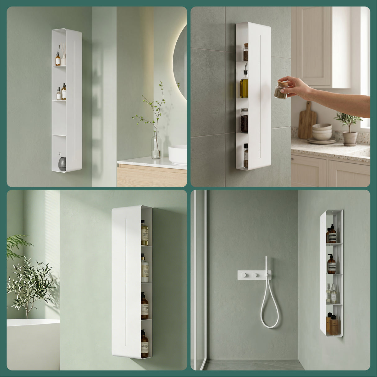 Glasvilla Duschregal mit 4 Ablagen, Duschablage schmal, Wandregal Shampoo Halterung für Dusche, Badezimmer Organizer  Reglo-16