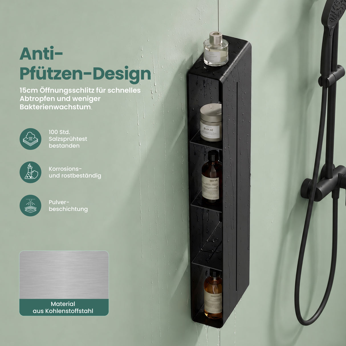 Glasvilla Duschregal mit 4 Ablagen, Duschablage schmal, Wandregal Shampoo Halterung für Dusche, Badezimmer Organizer  Reglo-16