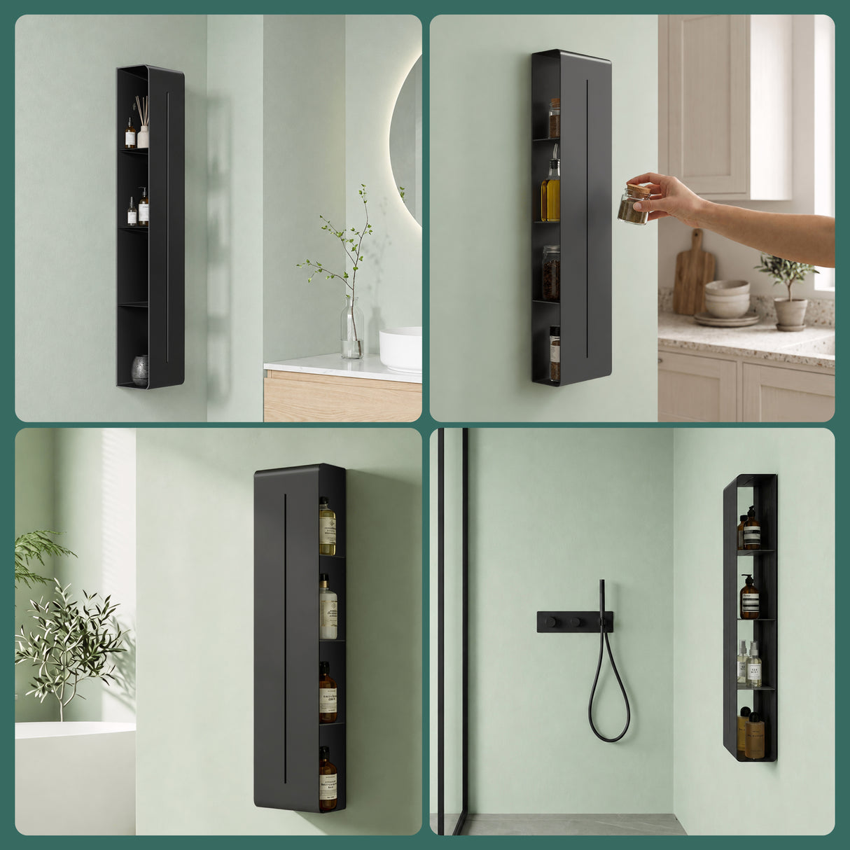 Glasvilla Duschregal mit 4 Ablagen, Duschablage schmal, Wandregal Shampoo Halterung für Dusche, Badezimmer Organizer  Reglo-16
