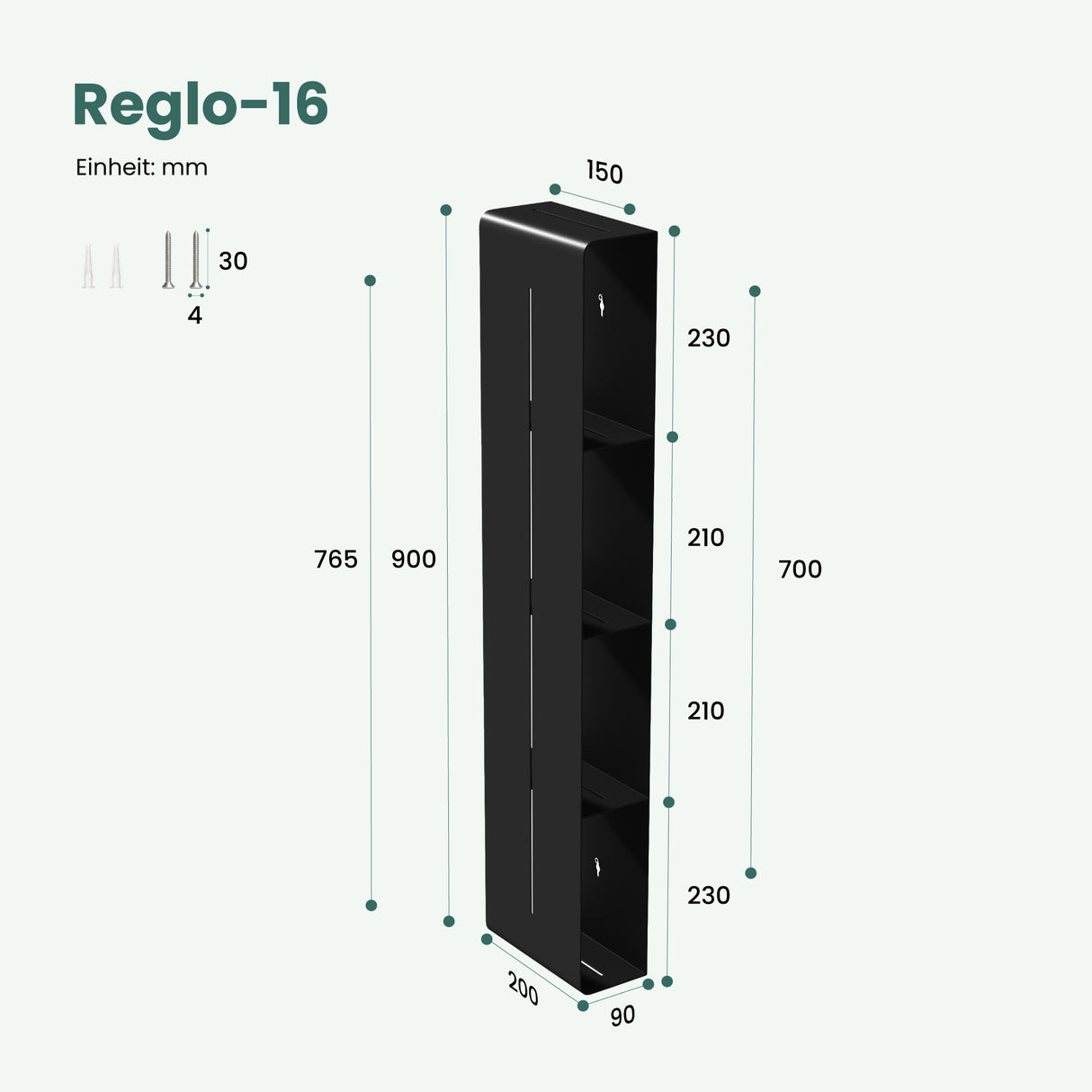 Glasvilla Duschregal mit 4 Ablagen, Duschablage schmal, Wandregal Shampoo Halterung für Dusche, Badezimmer Organizer  Reglo-16