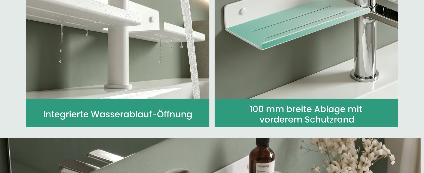 Glasvilla Duschregal zum Bohren oder Kleben, Waschbeckenregal über Wasserhahn, Wandregal für Küche und Bad, Badezimmer Organizer  Reglo-17