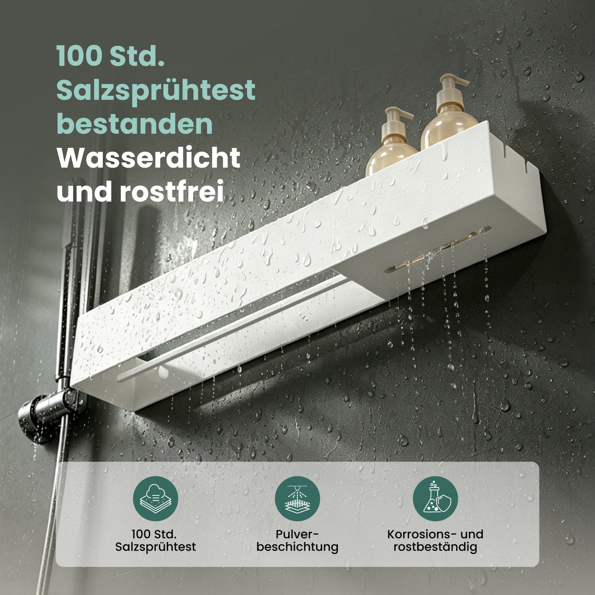 glasvilla Duschablage ohne Bohren mit Handtuchhalter, 60cm  Reglo-18 | Duschregal ohne Bohren oder mit Bohren, Drainage, Duschablage zum Hängen, Metall, Shampoo Halterung für Dusche, Bad, Küche