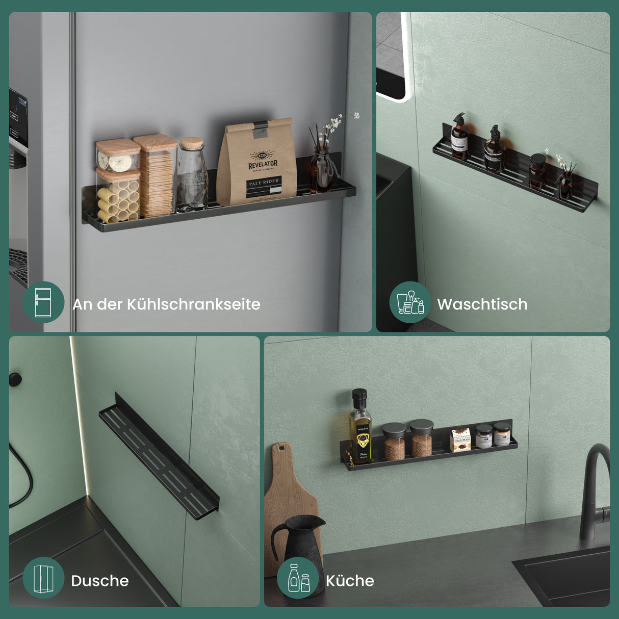 glasvilla Mensola da Parete Multifunzionale Senza Foratura, Mensola Magnetica per Doccia in Acciaio al Carbonio con Strato Antiruggine per Bagno e Cucina, 60cm, Reglo-01