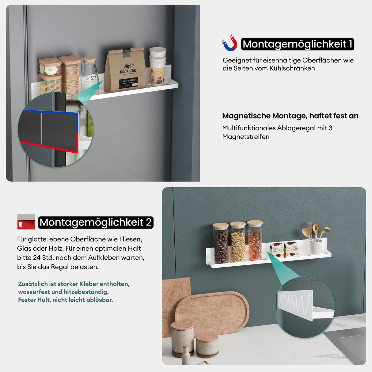 glasvilla Duschablage ohne Bohren, Duschregal magnetisch, selbstklebende Badezimmerablage zur Wandmontage  Reglo-01