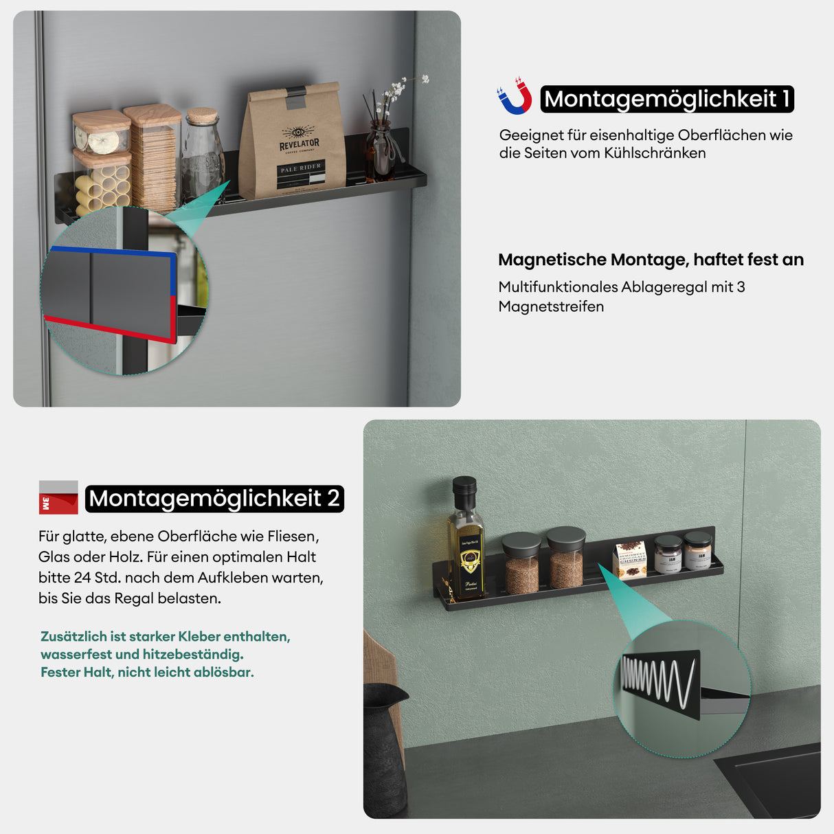 glasvilla Duschablage ohne Bohren, Duschregal magnetisch, selbstklebende Badezimmerablage zur Wandmontage  Reglo-01