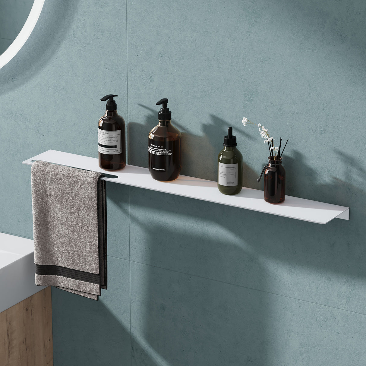 glasvilla Mensola da Parete Multifunzionale, Mensola per Doccia in Alluminio con Portasciugamani Mensola da Appendere per Bagno e Cucina, Reglo-06