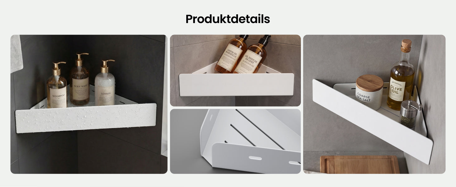glasvilla Duschablage zum Bohren oder Kleben, Duschregal Badablage Ecke, Badezimmerablage zur Wandmontage für Bad und Küche, Reglo-07