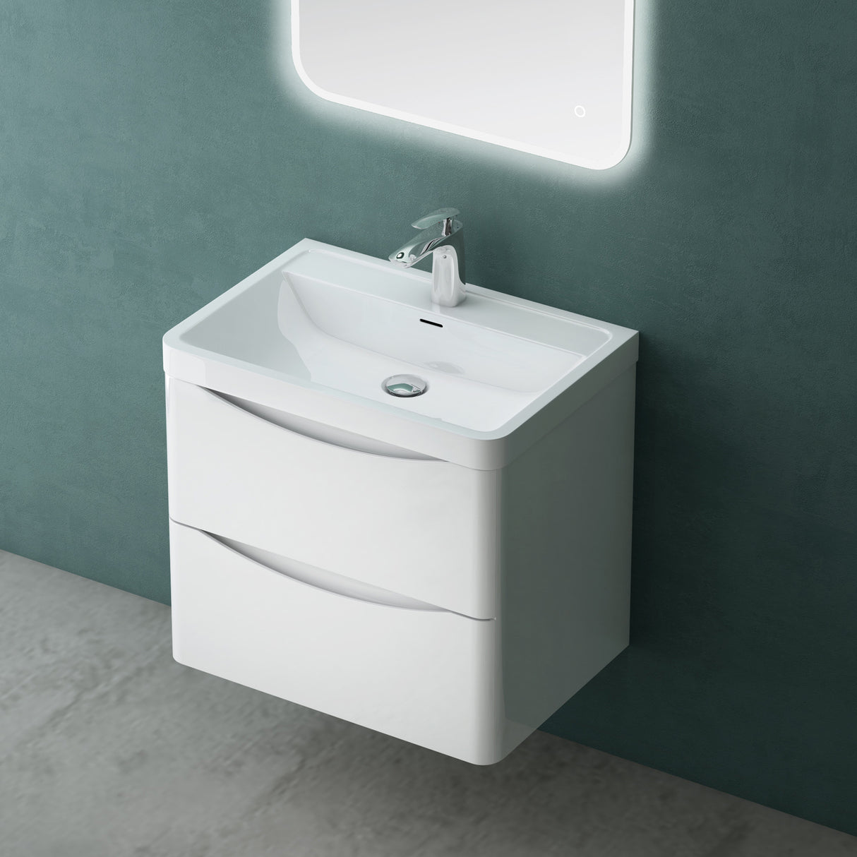 glasvilla Badmöbel set Waschtisch mit Unterschrank Waschbeckenunterschrank mit Softclose Schubladen inkl. Waschbecken 60cm Smile