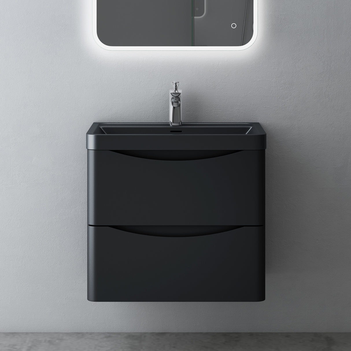 glasvilla Badmöbel set Waschtisch mit Unterschrank Waschbeckenunterschrank mit Softclose Schubladen inkl. Waschbecken 60cm Smile