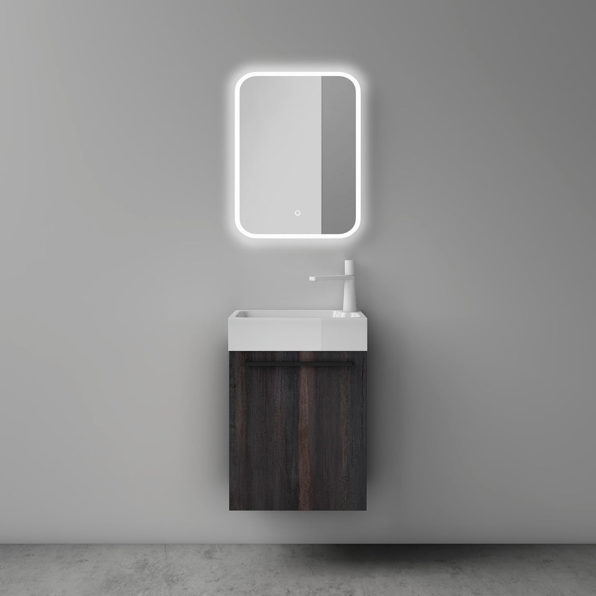 glasvilla Badmöbelset Kleiner Waschbeckenunterschrank 46 cm Unterschrank mit Weiß Waschschbecken aus Mineralguss für Gäste-WC Pisa