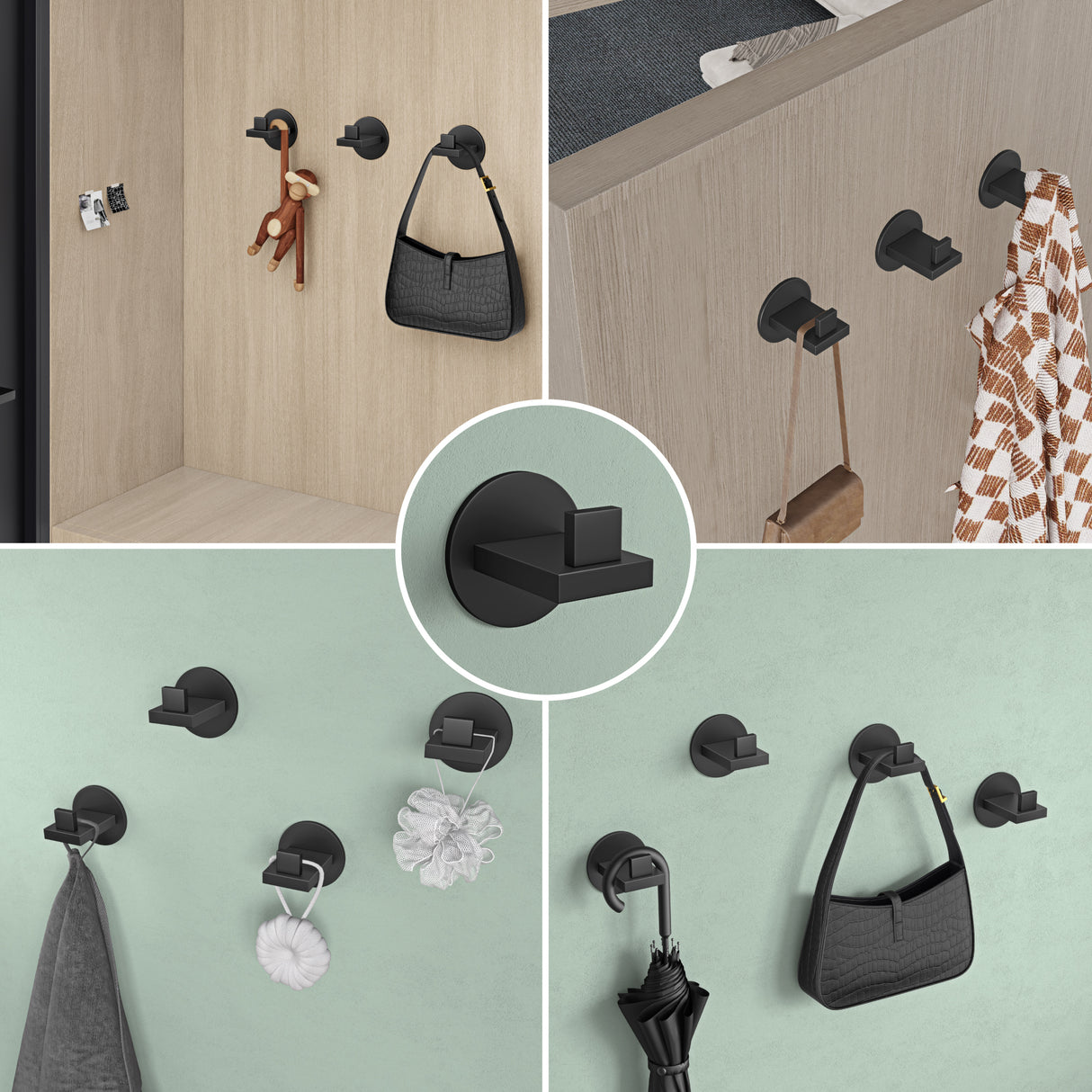 Glasvilla Design – Ganchos de pared de acero inoxidable Stalo-08 / Stalo-09 con montaje adhesivo o atornillado