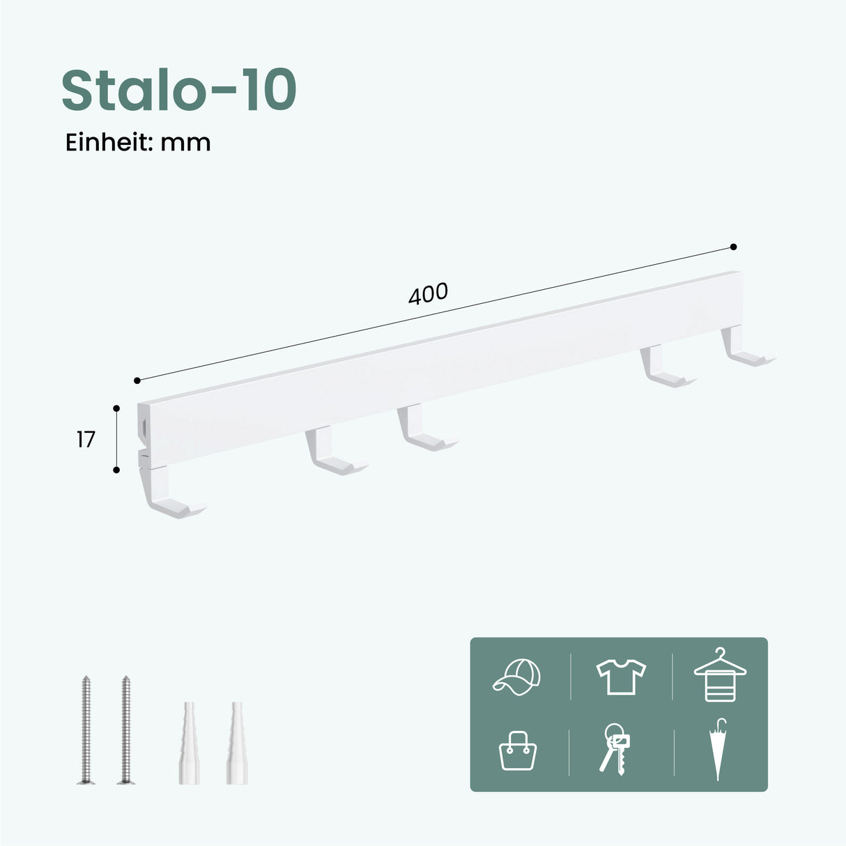 glasvilla Garderobenleiste mit verstellbaren Haken, Kleiderhaken aus Aluminium, Wandgarderobe Garderobenhaken Stalo-10