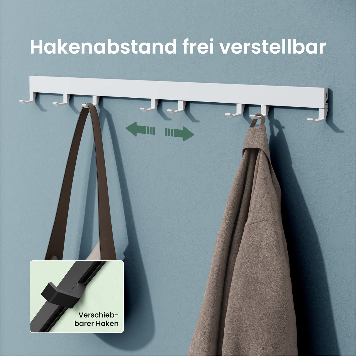 glasvilla Garderobenleiste mit verstellbaren Haken, Kleiderhaken aus Aluminium, Wandgarderobe Garderobenhaken Stalo-10