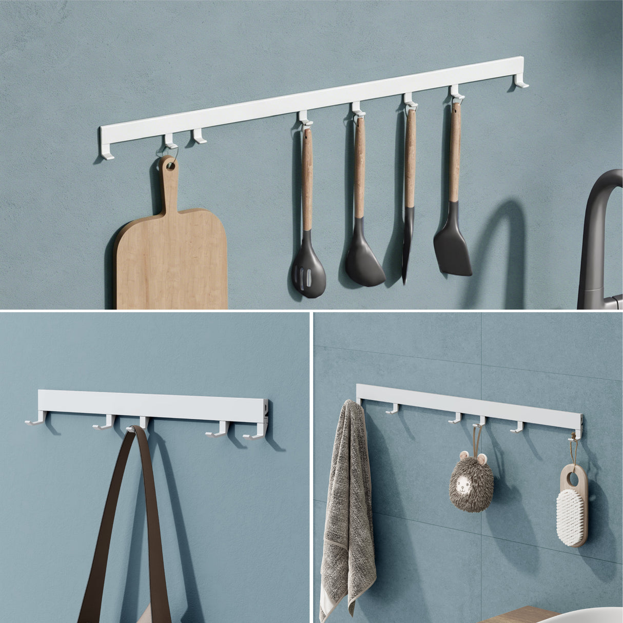glasvilla Appendiabiti da Parete con Ganci Scorrevoli, Attaccapanni da Muro in Alluminio Appendiabiti per Cameretta, Ingresso, Cucina, Stalo-10