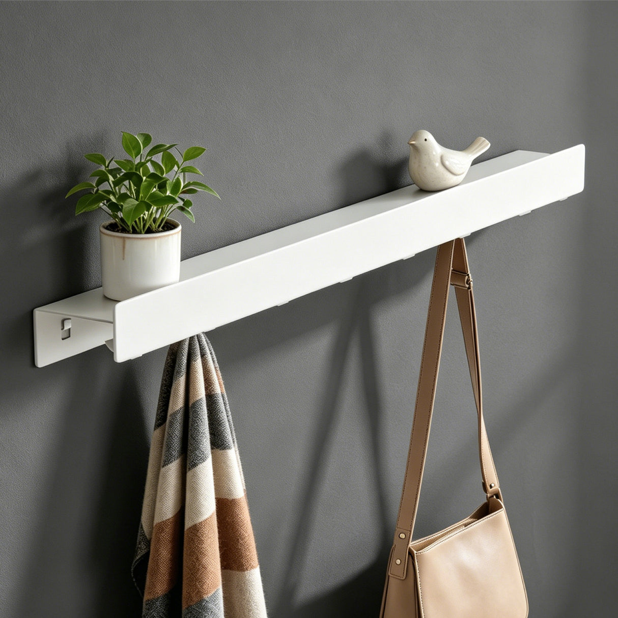 glasvilla Wandgarderobe mit Ablage und 8 Haken, Garderobenleiste mit versteckten Kleiderhaken, Kleiderstange Wandmontage  Stalo-11