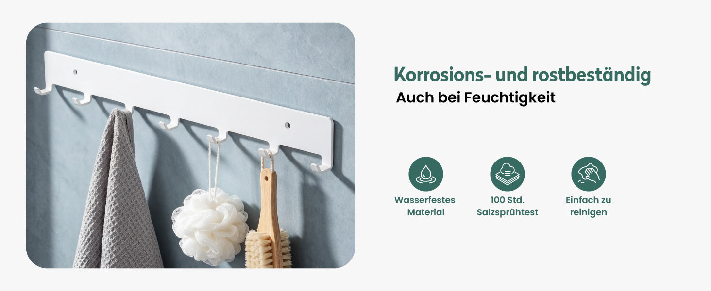glasvilla Kleiderhaken Garderobenhaken zum Bohren oder Kleben, Wandhaken mit 7 Haken, Garderobenleiste Wandgarderobe  Stalo-17