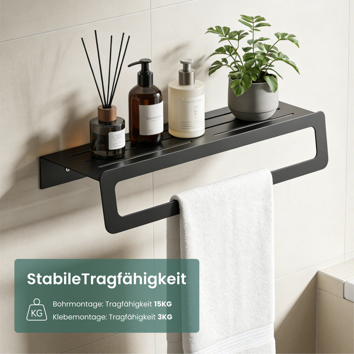 glasvilla Porte-serviettes avec étagère, porte-serviettes mural à percer ou à coller, porte-serviettes pour salle de bain et cuisine Tavrin-04