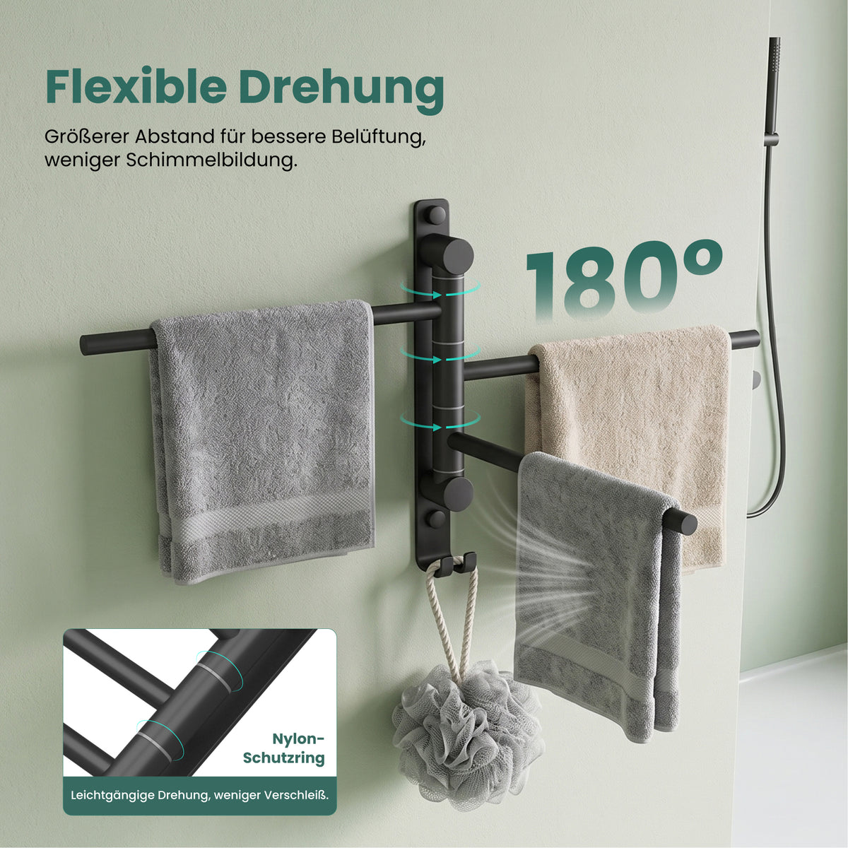 glasvilla Handtuchhalter 180° Schwenkbar 3-armig aus Edelstahl  Handtuchhalterung Badetuchhalter ohne Bohren oder mit Bohren, 3-Stangen Handtuchstange für Bad und Küche, Tavrin-06