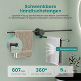 glasvilla Handtuchhalter ohne Bohren, 360° schwenkbar,  Wand-Handtuchhalter aus Aluminium, 60,7 cm, selbstklebend oder zum Bohren, verstellbar, für Hand- & Badetücher, Tavrin-08