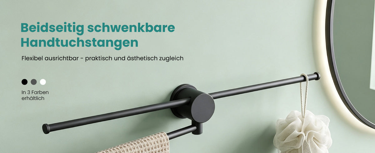 glasvilla Handtuchhalter ohne Bohren, 360° schwenkbar,  Wand-Handtuchhalter aus Aluminium, 60,7 cm, selbstklebend oder zum Bohren, verstellbar, für Hand- & Badetücher, Tavrin-08