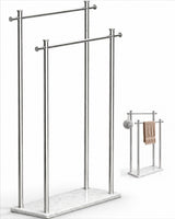 glasvilla Handtuchständer freistehend mit 2 Stangen, Handtuchhalter stehend Handtuchhalter ohne Bohren 55 × 20 × 82,5 , Edelstahl, Mineralstein-Sockel mit Ablage, Tavrin-09