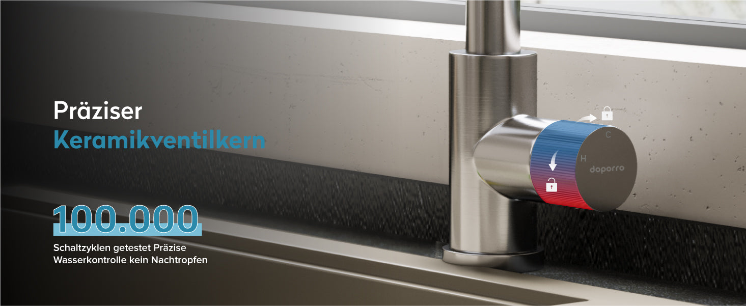 glasvilla Wasserhahn Küche Küchenarmatur mit Brause Ausziehbar, Küchenwasserhahn 360°Schwenkbar 3 Sprühfunktionen, Mischbatterie Spültischarmatur aus Edelstahl Turnix-02