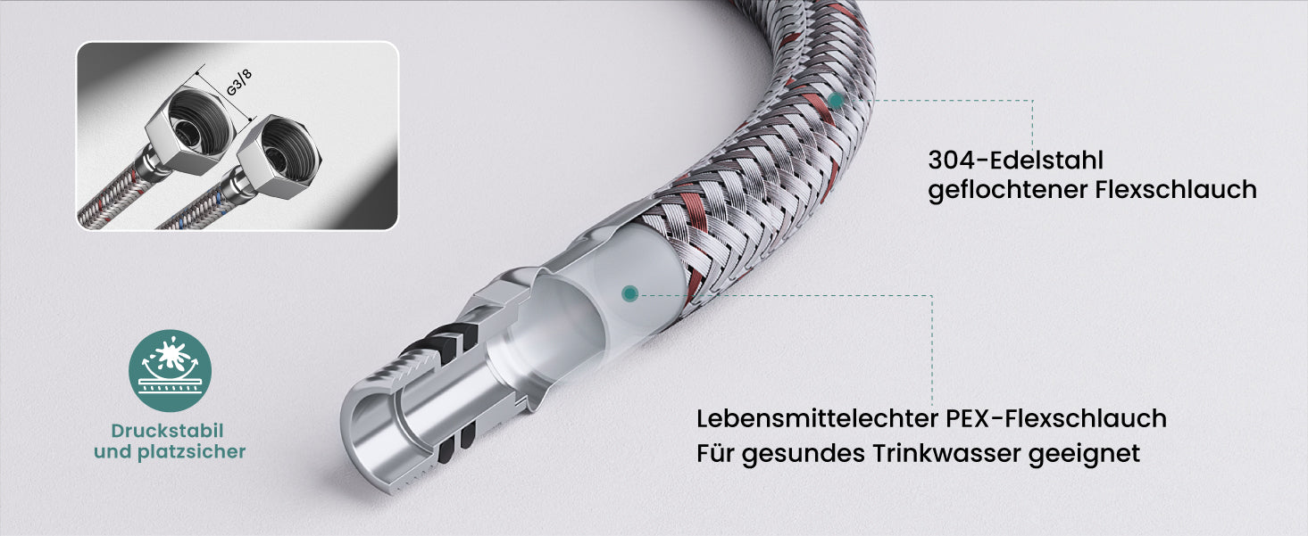 glasvilla Wasserhahn Küche Küchenarmatur mit Brause Ausziehbar, Küchenwasserhahn 360°Schwenkbar 3 Sprühfunktionen, Mischbatterie Spültischarmatur aus Edelstahl Turnix-02