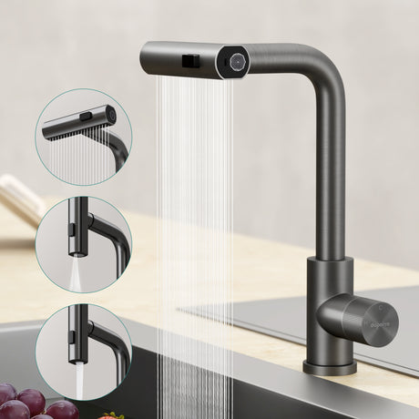 glasvilla Wasserhahn Küche Küchenarmatur mit Brause Ausziehbar, Küchenwasserhahn 360°Schwenkbar 3 Sprühfunktionen, Mischbatterie Spültischarmatur aus Edelstahl Turnix-02