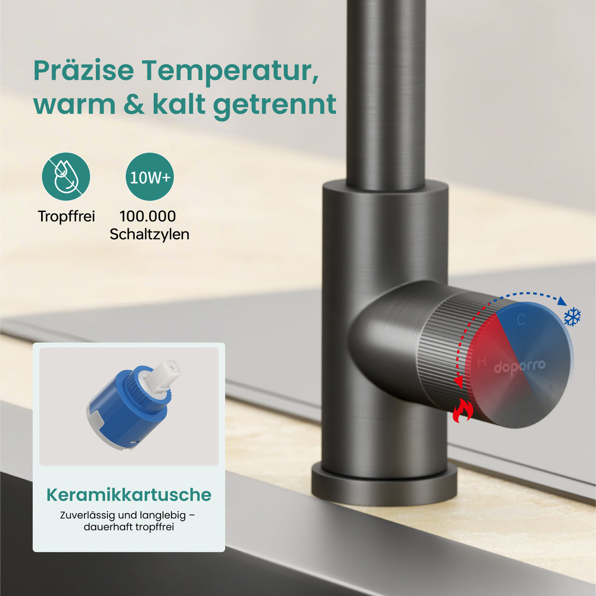 glasvilla Rubinetto per Cucina, 3 Modalità con Doccetta Estraibile, Rubinetto Lavello Cucina in Acciaio Inossidabile 304 con Cartuccia Ceramica, Tubi e Accessorri, Design Moderno Turnix-02