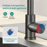 glasvilla Rubinetto per Cucina, 3 Modalità con Doccetta Estraibile, Rubinetto Lavello Cucina in Acciaio Inossidabile 304 con Cartuccia Ceramica, Tubi e Accessorri, Design Moderno Turnix-02