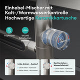 glasvilla Wasserhahn Küche mit Wasserfallstrahl, Spültischarmatur Küchenarmatur, Mischbatterie mit Einhebelmischer 360° Schwenkbar, Küchenwasserhahn aus Edelstahl Silber Turnix-03