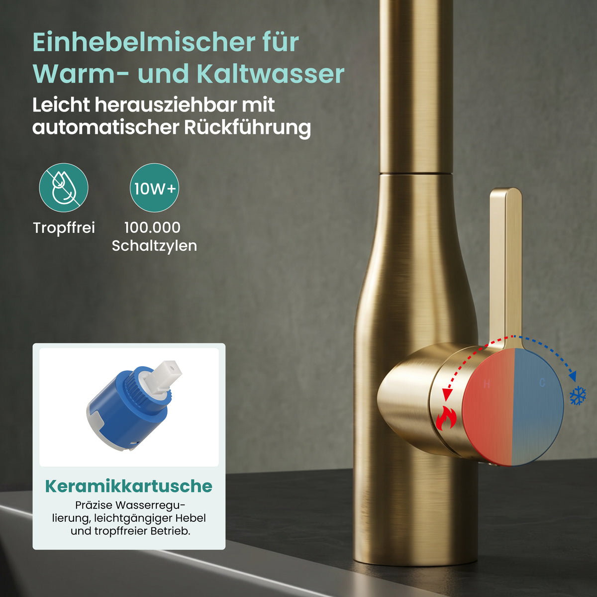 glasvilla Robinet de Cuisine avec Douchette Extractible, Mitigeur Évier Pivotant à 360°, Robinetterie en Acier Inoxydable Turnix-04