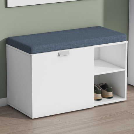 glasvilla Schuhbank mit Sitzfläche, Schuhregal mit Schiebetüren und offenen Fächern, gepolsterter Sitz, verstellbare Ablagen  80x37x50cm Zitta-01