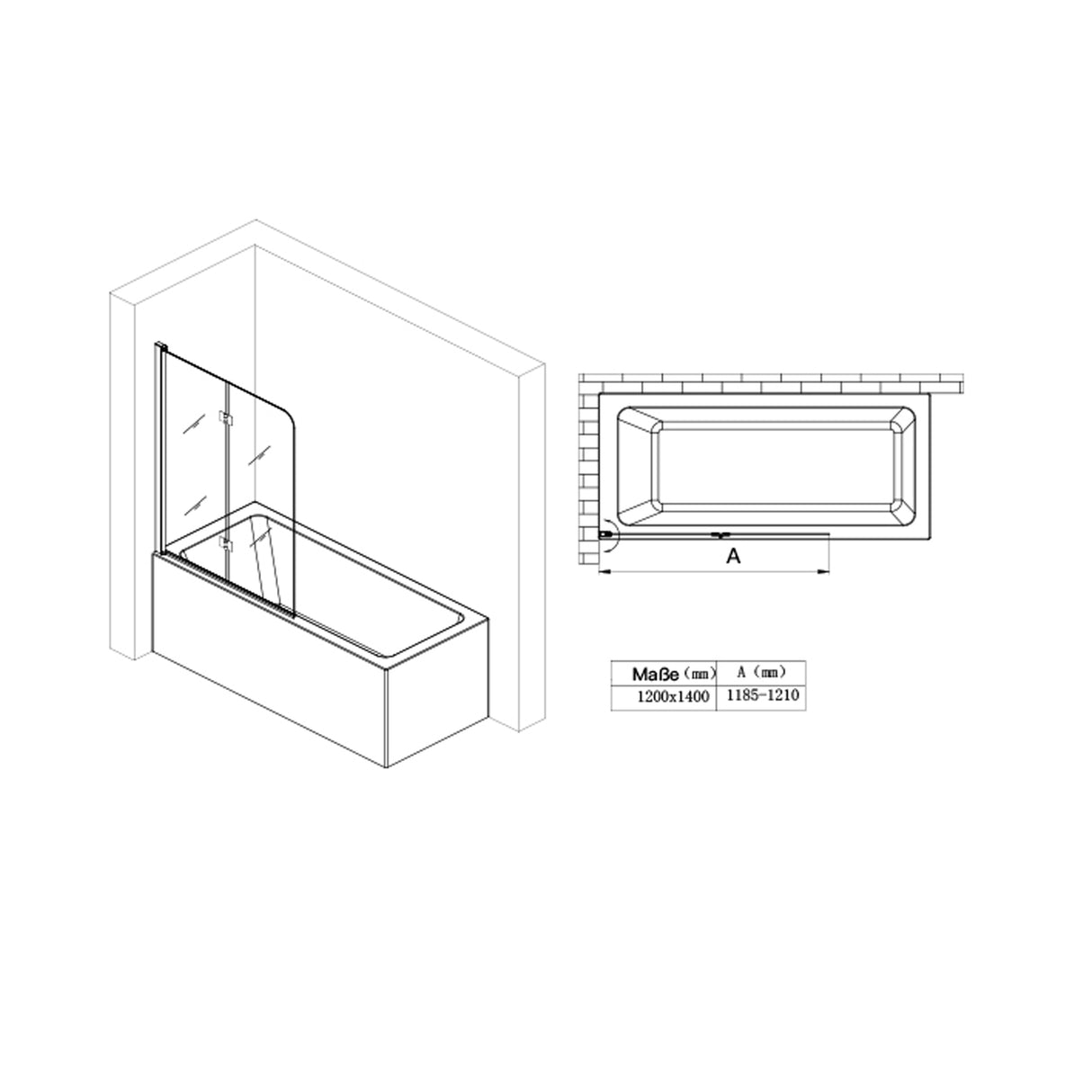 glasvilla Duschwand für Badewanne Badewannenwand Badewannenfaltwand 6mm Sicherheitsglas mit NANO-Versiegelung Badewannenaufsatz Badewannentrennwand Cortona116