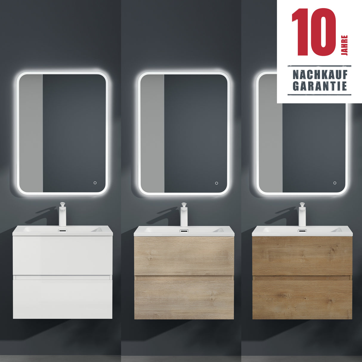 glasvilla Badmöbel-Set Waschtisch mit Unterschrank Mineralguss Waschbecken Waschbeckenunterschrank  2-Schubladen Soft-Close Aqualis