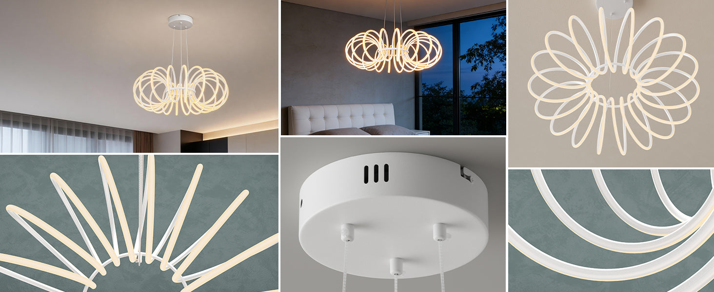 Suspension de salle à manger en verre glasvilla, 61 cm LED moderne blanc sable, intensité réglable en continu 3000K–6000K, hauteur ajustable design 120W, avec télécommande et interrupteur mural Nuvora05