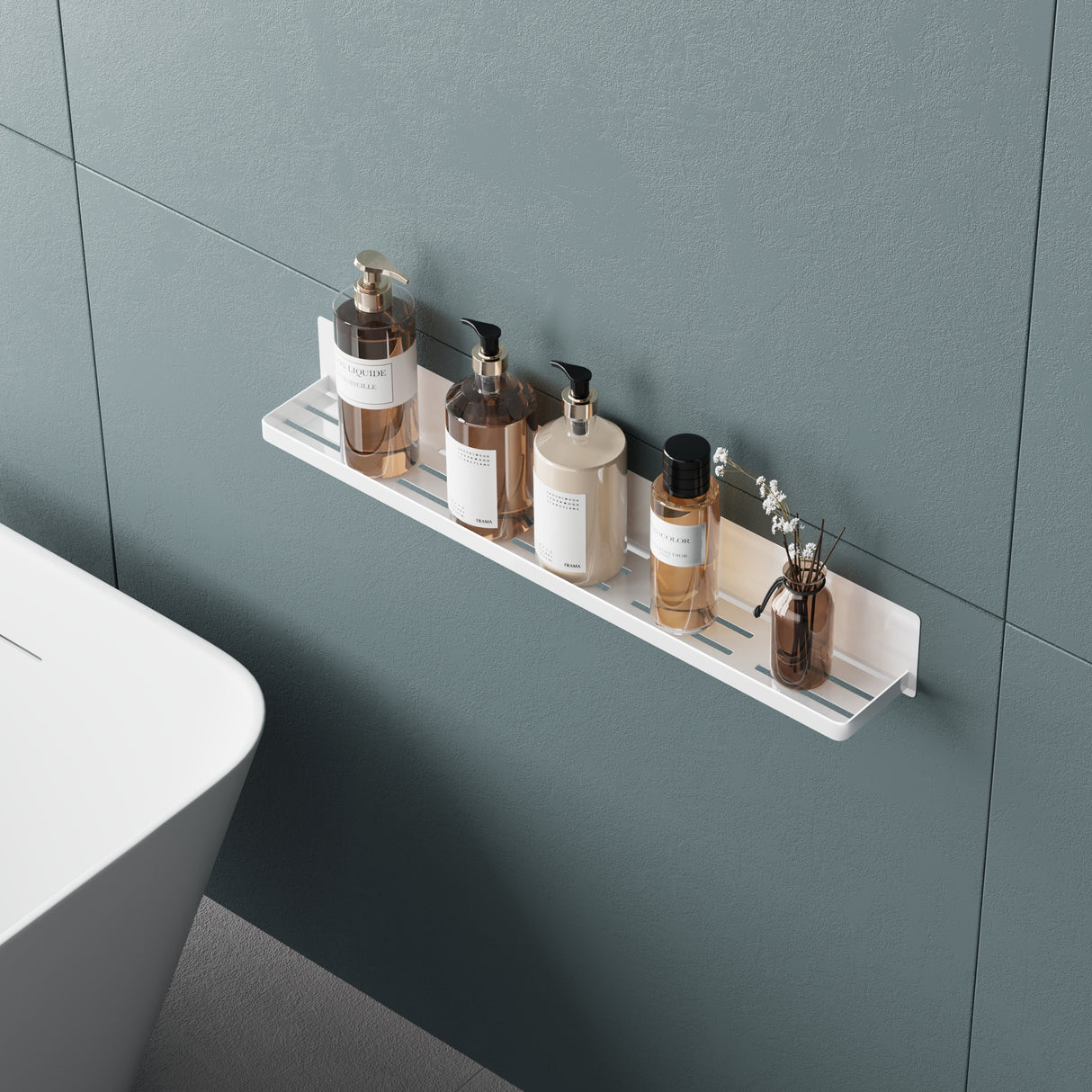 glasvolla Duschablage ohne Bohren, Duschregal magnetisch, selbstklebende Badezimmerablage zur Wandmontage 60cm Reglo-01